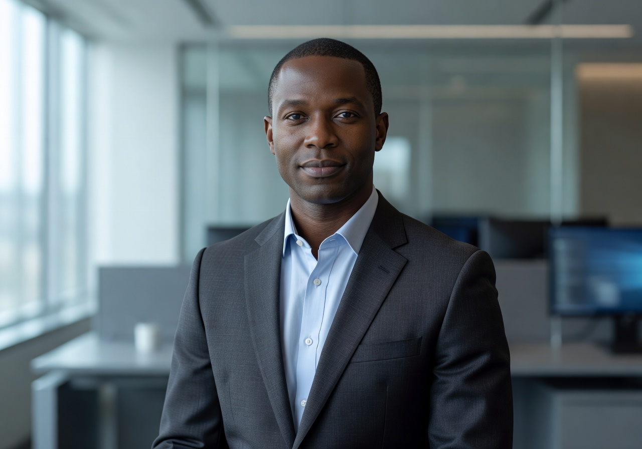 Portrait of Daniel Okafor Chief Technology Officer at Pixoswiftrc with a calm professional expression