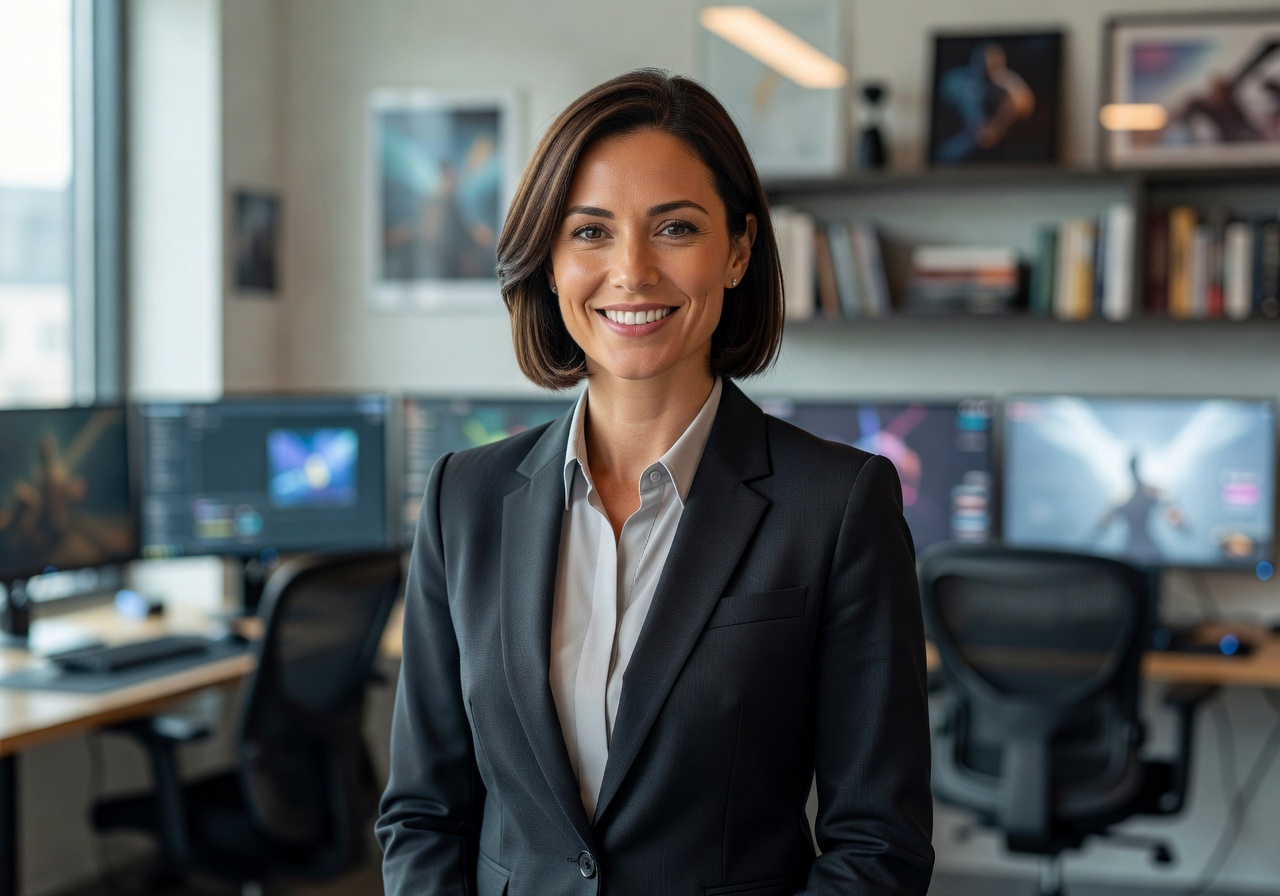 Portrait of Elena Marsh Lead Game Designer at Pixoswiftrc smiling with confidence